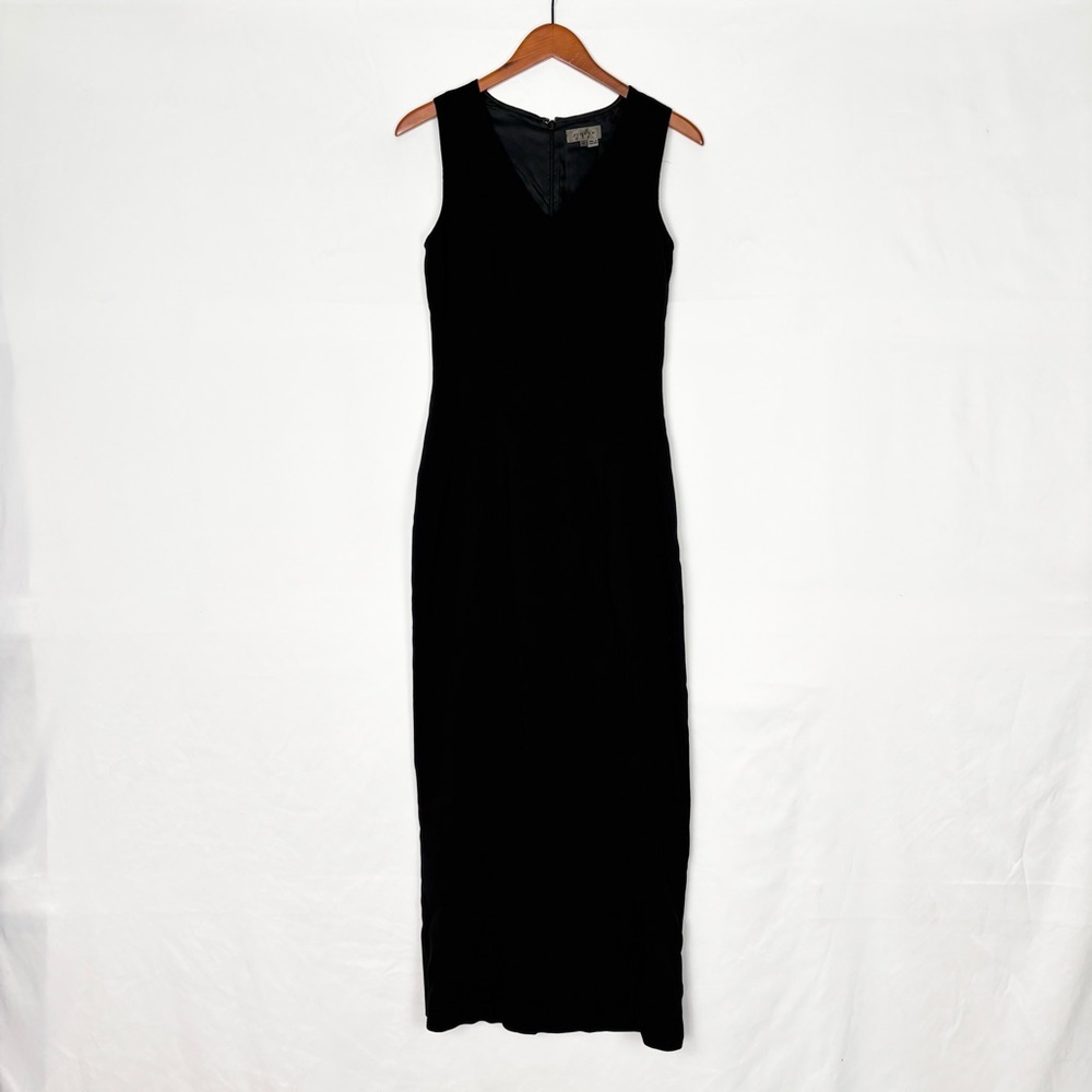 Jigsaw‎ Wool Maxi Dress England Size 10 Black V Neck 90s Date Evening